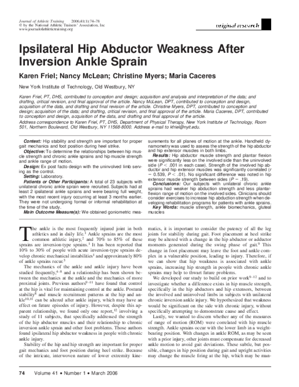 (PDF) Ipsilateral hip abductor weakness after inversion ankle sprain