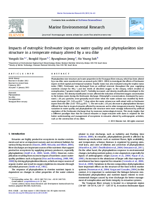 (PDF) Impacts of eutrophic freshwater inputs on water quality and ...