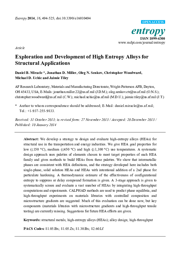 (PDF) Exploration and Development of High Entropy Alloys for Structural ...