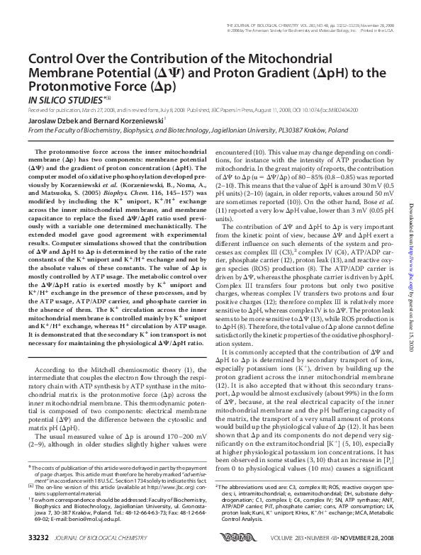 (PDF) Control Over the Contribution of the Mitochondrial Membrane ...