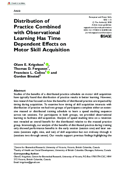 (PDF) Distribution of Practice Combined with Observational Learning Has ...