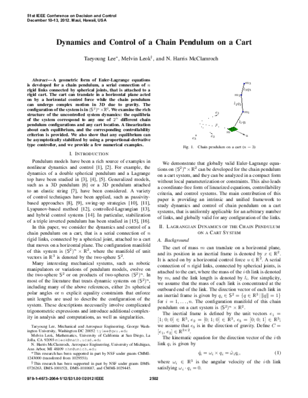 (PDF) Dynamics and control of a chain pendulum on a cart