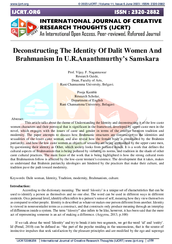 (PDF) Deconstructing the Identity of Dalit Women and Brahmanism in U.R ...