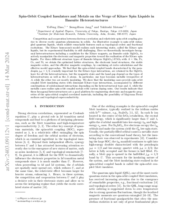 (PDF) Spin-Orbit Coupled Insulators and Metals on the Verge of Kitaev ...
