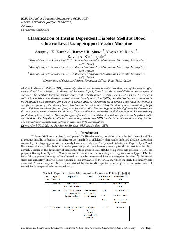 (PDF) Classification of Insulin Dependent Diabetes Mellitus Blood ...