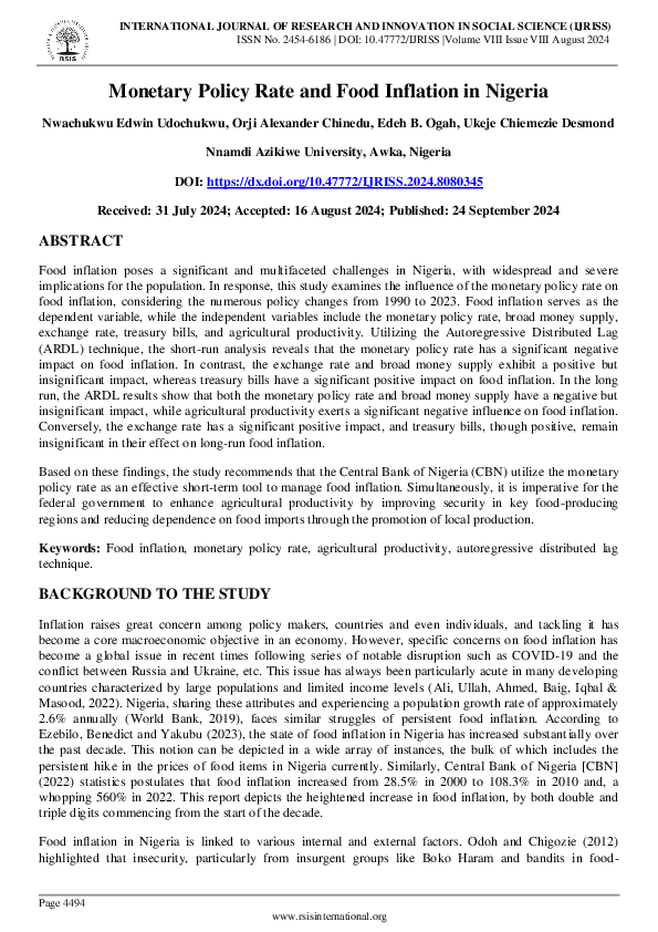 (PDF) Monetary Policy Rate and Food Inflation in Nigeria
