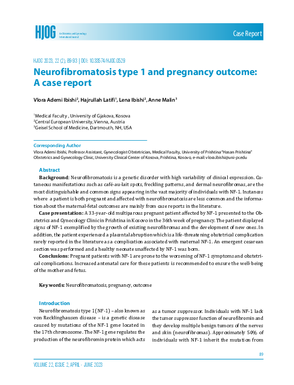 (PDF) Neurofibromatosis type 1 and pregnancy outcome: A case report