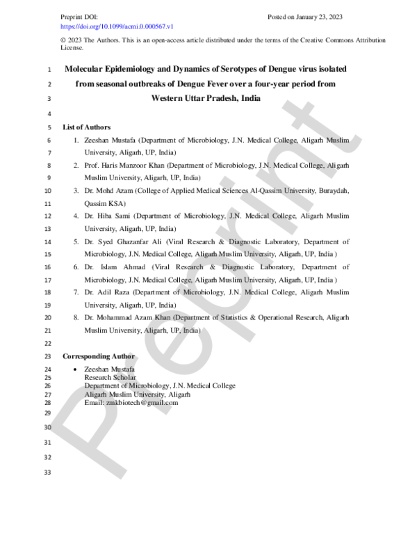 (PDF) Molecular Epidemiology and Dynamics of Serotypes of Dengue virus ...