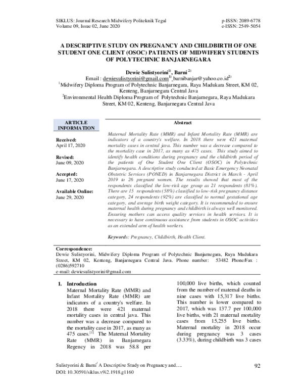 (PDF) A Descriptive Study on Pregnancy and Childbirth of One Student ...