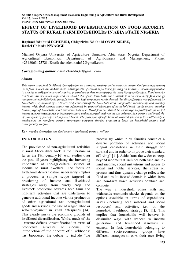 (PDF) Effect of Livelihood Diversification on Food Security Status of ...