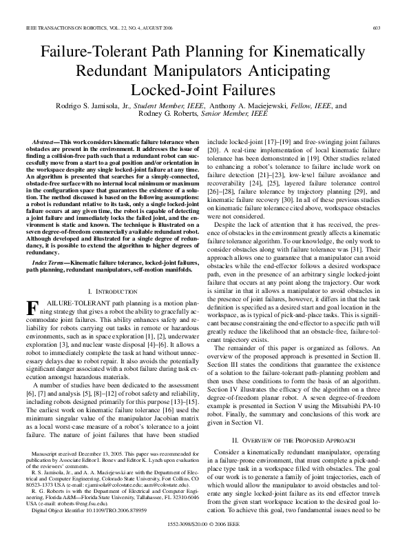 (PDF) Failure-Tolerant Path Planning for Kinematically Redundant ...