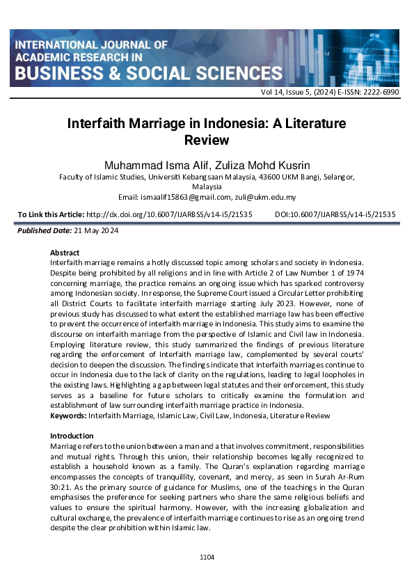 (PDF) Interfaith Marriage in Indonesia: A Literature Review