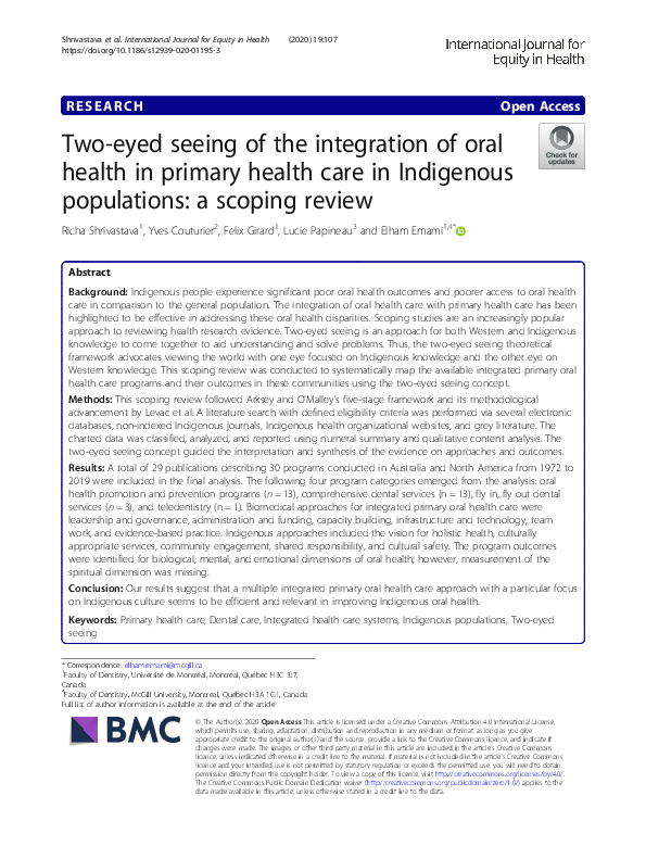 (PDF) Two-eyed seeing of the integration of oral health in primary ...