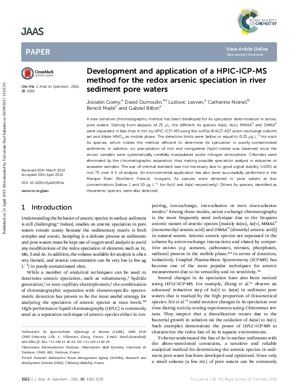 (PDF) Development and application of a HPIC-ICP-MS method for the redox ...