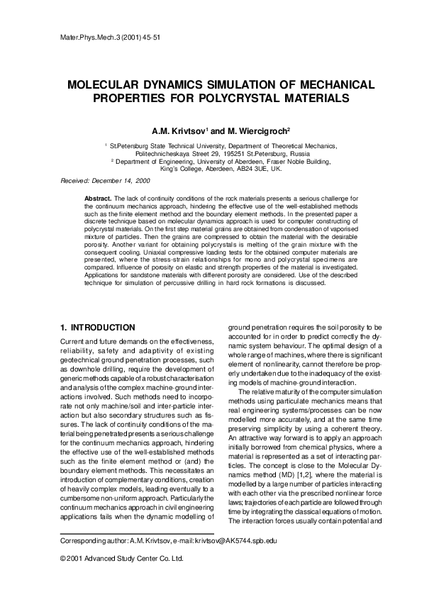 (PDF) Molecular Dynamics Simulation of Mechanical Properties for ...