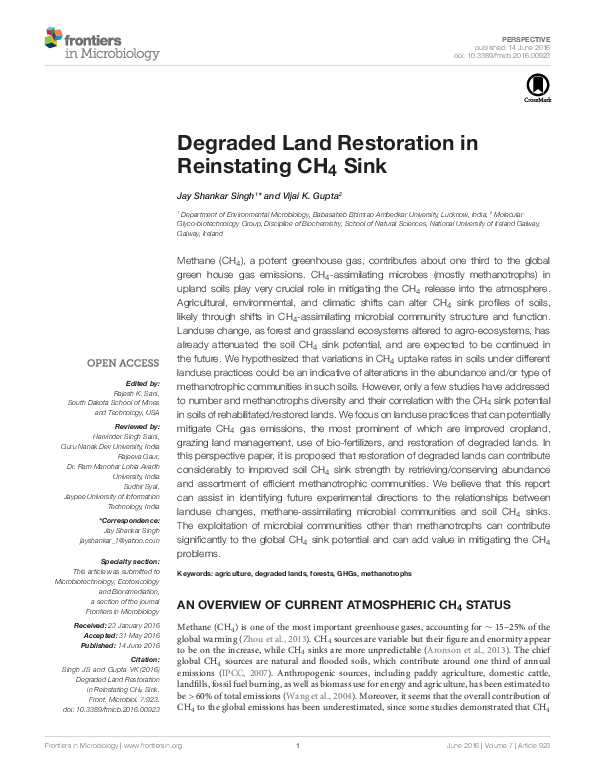 (PDF) Degraded Land Restoration in Reinstating CH4 Sink