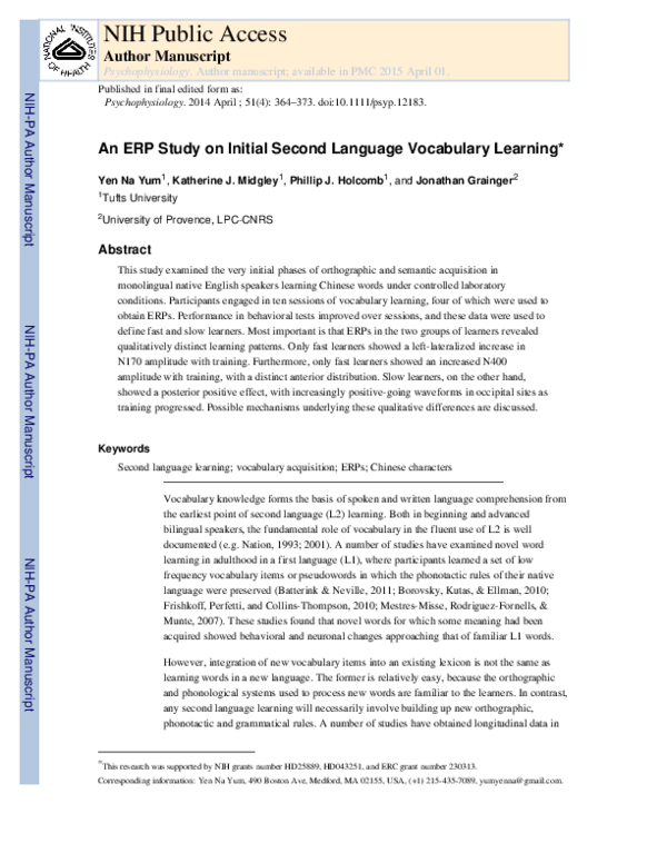 (PDF) An ERP study on initial second language vocabulary learning