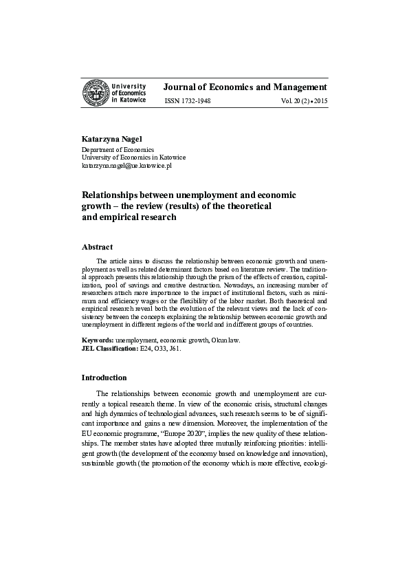 (PDF) Relationships between Unemployment and Economic Growth - the ...