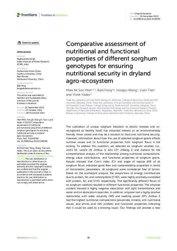 (PDF) Comparative assessment of nutritional and functional properties ...
