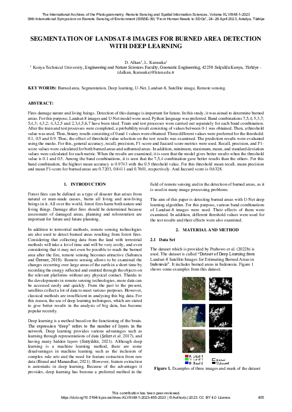 (PDF) SEGMENTATION OF LANDSAT-8 IMAGES FOR BURNED AREA DETECTION WITH ...