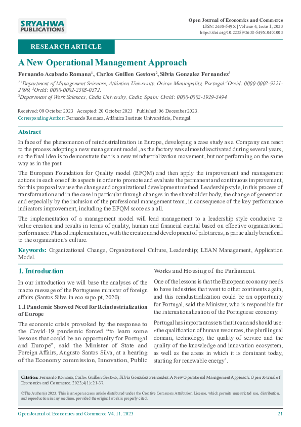 (PDF) A New Operational Management Approach