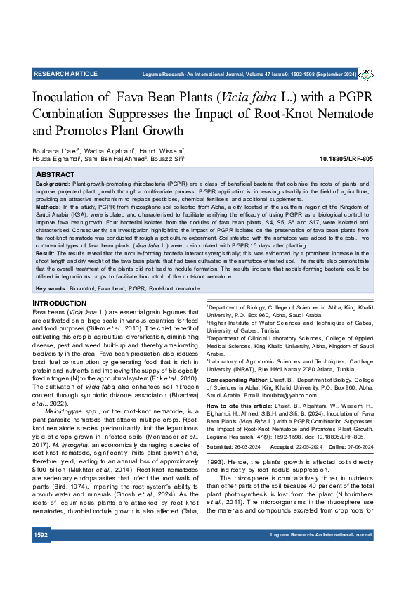 (PDF) Inoculation of Fava Bean Plants (Vicia faba L.) with a PGPR ...