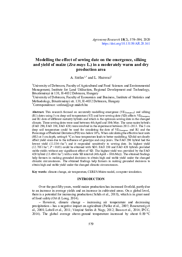 (PDF) Modelling the effect of sowing date on the emergence, silking and ...
