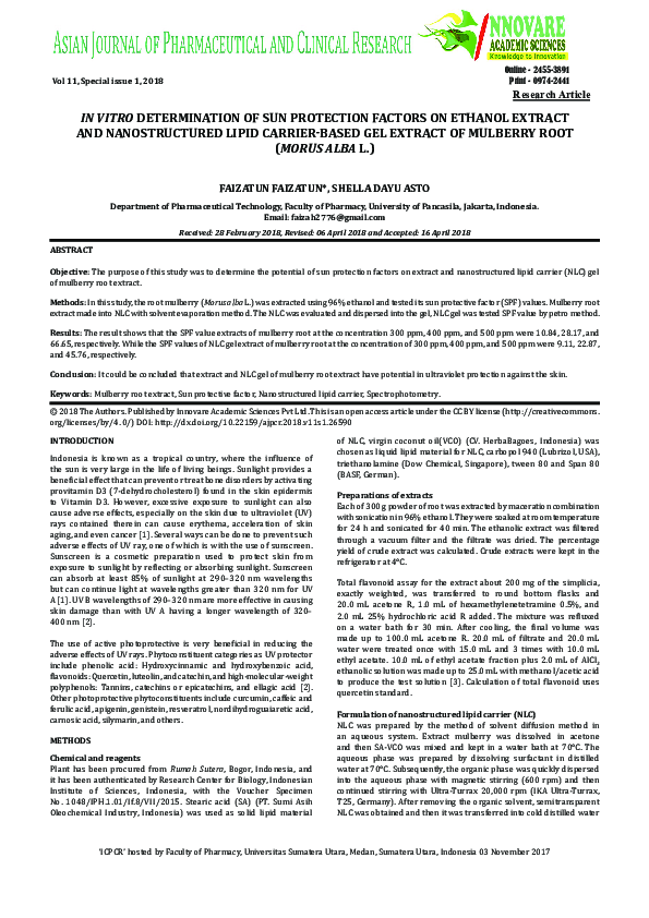 (PDF) In Vitro Determination of Sun Protection Factors on Ethanol ...