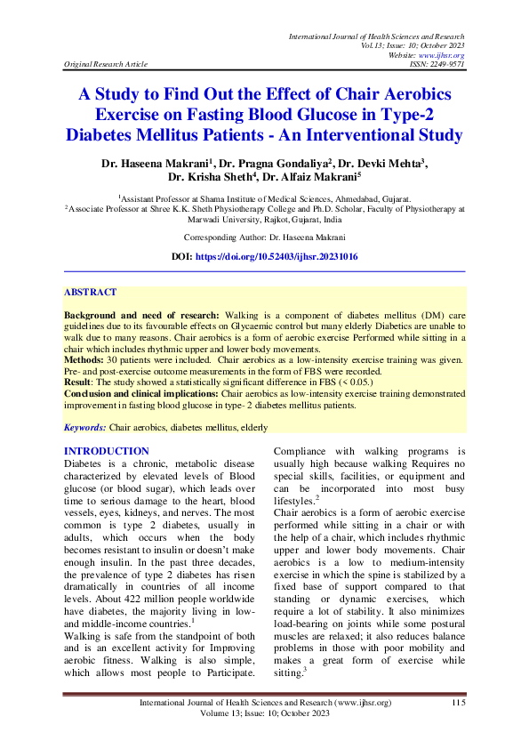 (PDF) A Study to Find Out the Effect of Chair Aerobics Exercise on ...