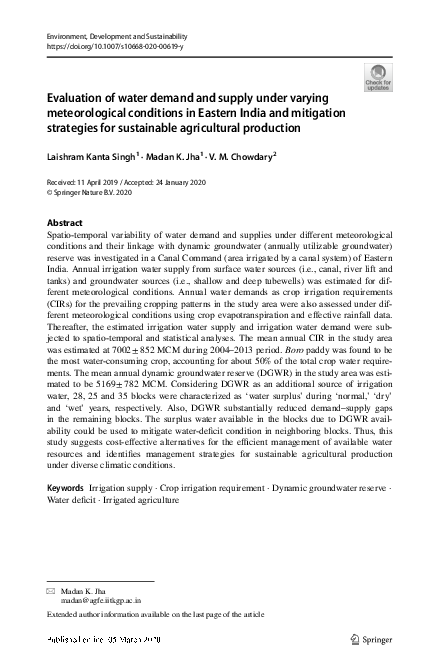 (PDF) Evaluation of water demand and supply under varying ...