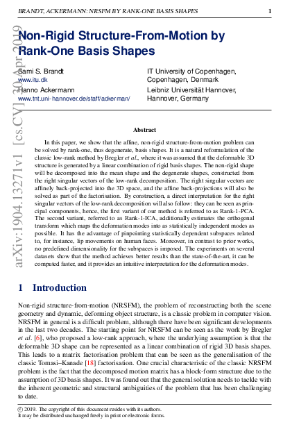 (PDF) Non-Rigid Structure-From-Motion by Rank-One Basis Shapes