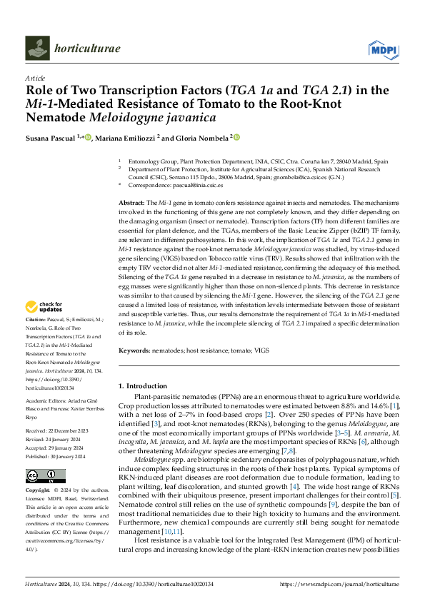 (PDF) Role of Two Transcription Factors (TGA 1a and TGA 2.1) in the Mi ...