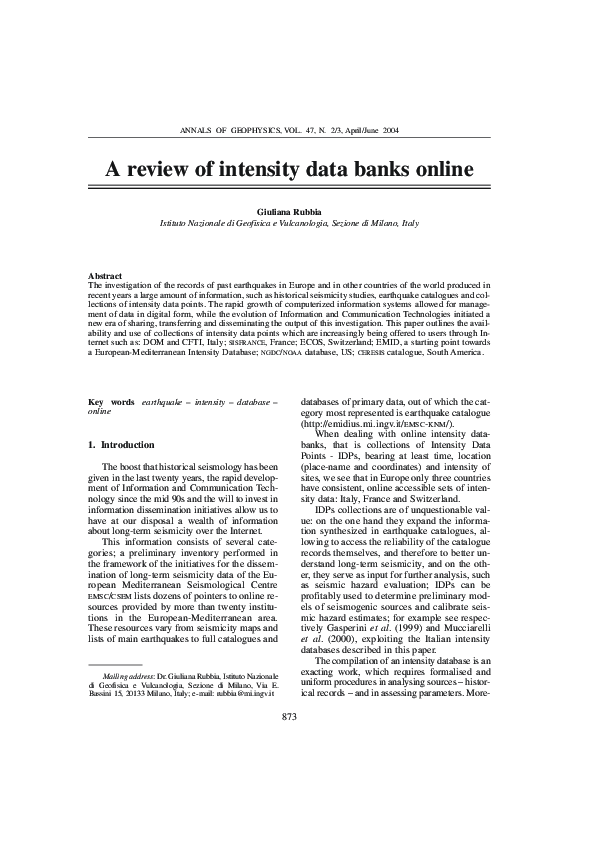 (PDF) A review of intensity data banks online
