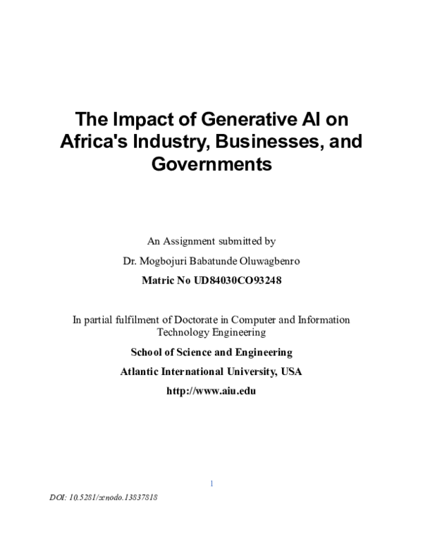 (PDF) The Impact of Generative AI on Africa's Industry Businesses and ...