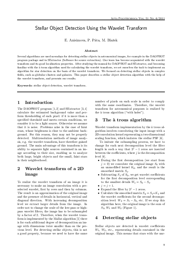 (PDF) Stellar Object Detection Using the Wavelet Transform