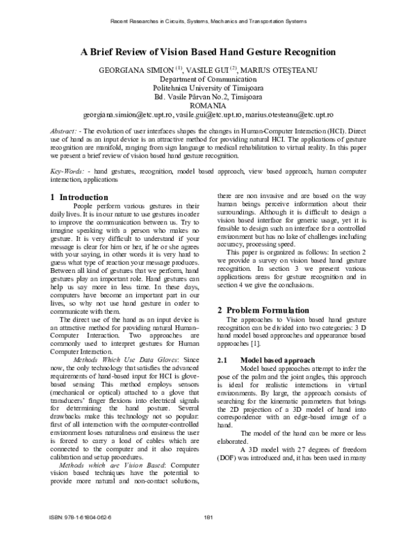 (PDF) A Brief Review of Vision Based Hand Gesture Recognition