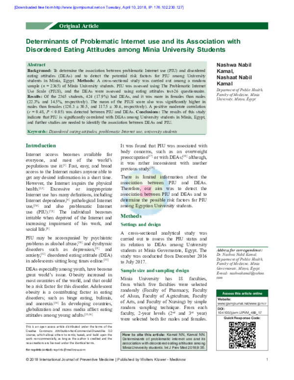 (PDF) Determinants of problematic internet use and its association with ...