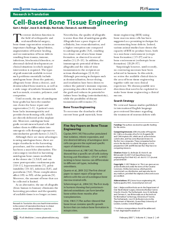 (PDF) Cell-Based Bone Tissue Engineering
