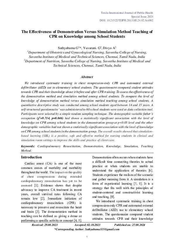 (PDF) The Effectiveness of Demonstration Versus Simulation Method ...