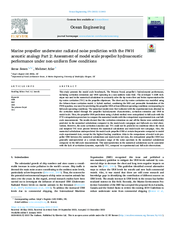 (PDF) Marine propeller underwater radiated noise prediction with the ...