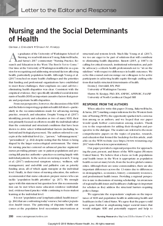 (PDF) Nursing and the Social Determinants of Health