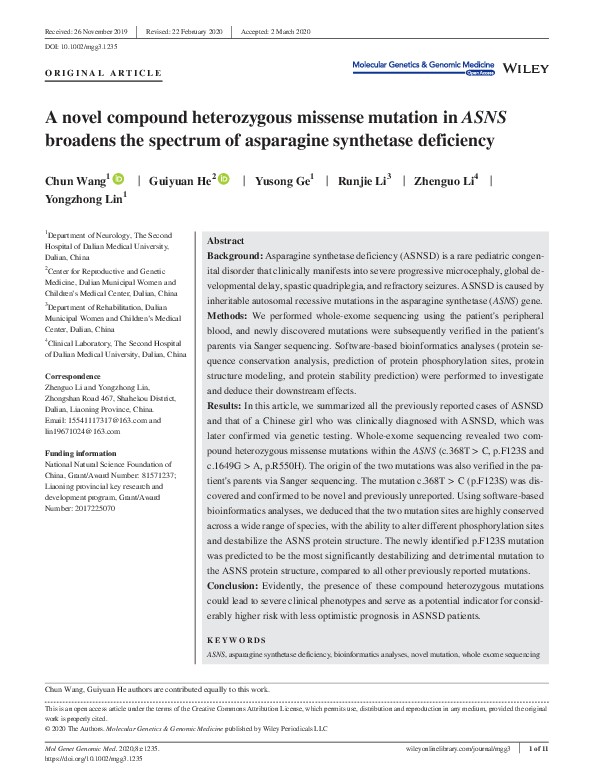 (PDF) A novel compound heterozygous missense mutation in ASNS broadens ...