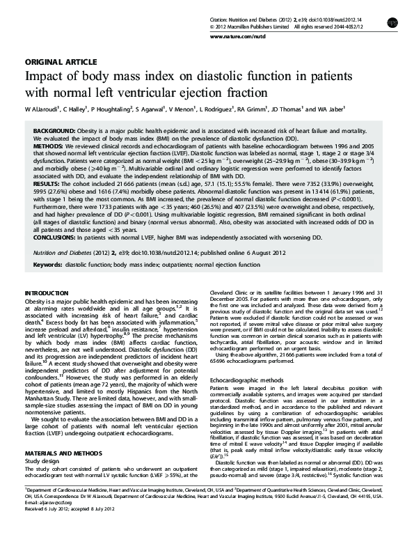 (PDF) Impact of body mass index on diastolic function in patients with ...
