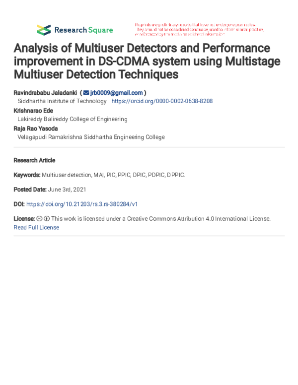 (PDF) Analysis of Multiuser Detectors and Performance improvement in DS ...