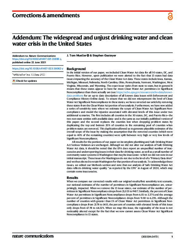 (PDF) Addendum: The widespread and unjust drinking water and clean ...