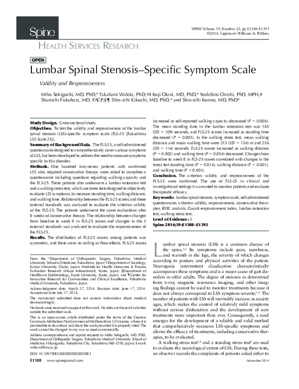 (PDF) Lumbar Spinal Stenosis–Specific Symptom Scale
