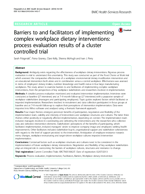 (PDF) Barriers to and facilitators of implementing complex workplace ...