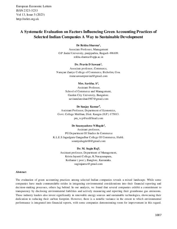 (PDF) A Systematic Evaluation on Factors Influencing Green Accounting ...