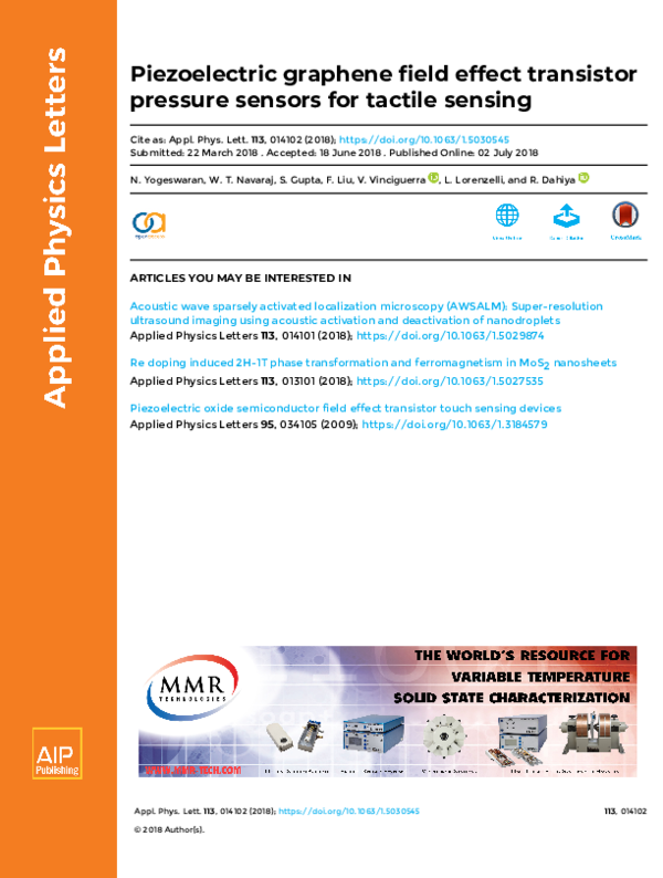 (PDF) Piezoelectric graphene field effect transistor pressure sensors ...