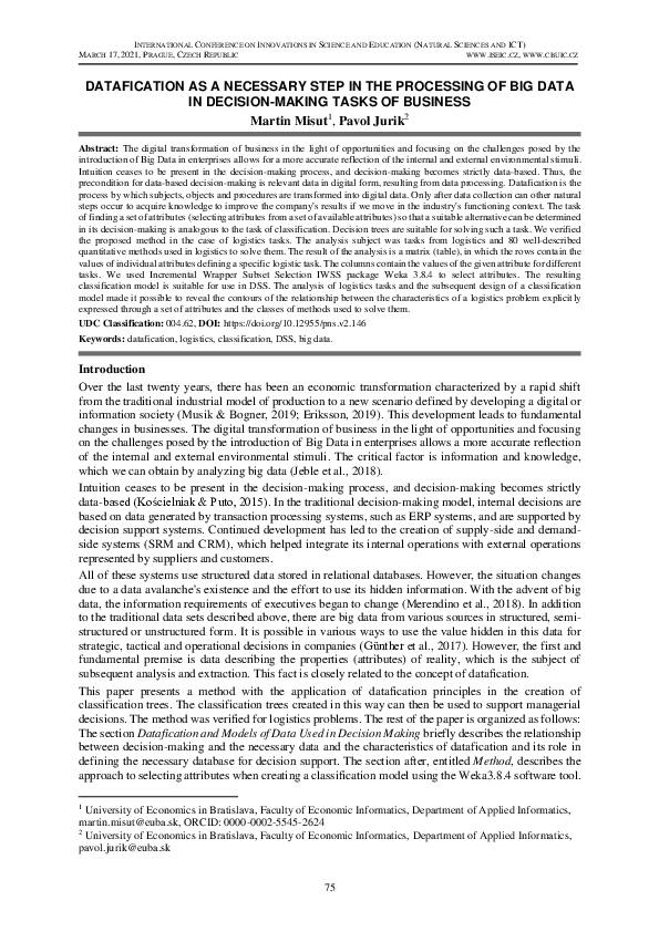 (PDF) Datafication as a Necessary Step in the Processing of Big Data in ...